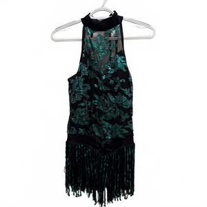 Weismann Black and Green Sequin Fringe Dance Dress